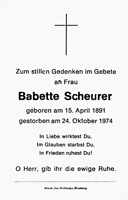 Sterbebildchen Babette Scheurer, *15.04.1891 †24.10.1974