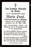 Sterbebildchen Maria Prexl, *02.10.1886 †28.05.1920