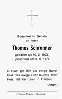 Sterbebildchen Thomas Schranner, *16.02.1903 †09.05.1974