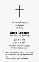 Sterbebildchen Anna Lederer, *04.03.1911 †29.08.1975