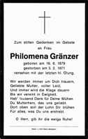 Sterbebildchen Philomena Grnzer, *16.06.1879 †03.02.1971