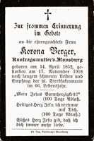 Sterbebildchen Korona Berger, *14.04.1852 †17.11.1918