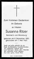 Sterbebildchen Susanna Ritzer, *08.12.1895 †07.05.1963