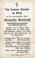 Sterbebildchen Franziska Gradwohl, *09.03.1847 †10.04.1920