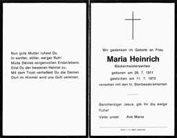 Sterbebildchen Maria Heinrich, *29.07.1911 †11.07.1970