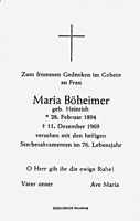 Sterbebildchen Maria Bheimer, *28.02.1894 †11.12.1969