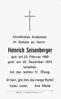 Sterbebildchen Heinrich Seisenberger, *23.02.1889 †20.12.1973
