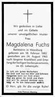 Sterbebildchen Magdalena Fuchs, *28.02.1882 †24.08.1965