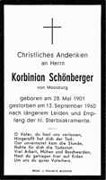 Sterbebildchen Korbinian Schnberger, *28.05.1901 †13.09.1960