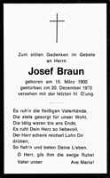 Sterbebildchen Josef Braun, *15.03.1900 †20.12.1970