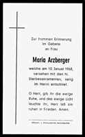 Sterbebildchen Maria Arzberger, *? †10.01.1968