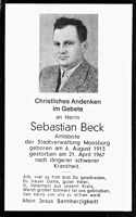 Sterbebildchen Sebastian Beck, *06.08.1913 †21.04.1967
