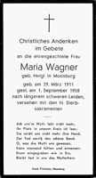 Sterbebildchen Maria Wagner, *29.03.1911 †01.09.1958
