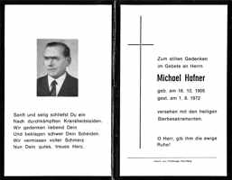 Sterbebildchen Michael Hafner, *16.10.1905 †01.08.1972