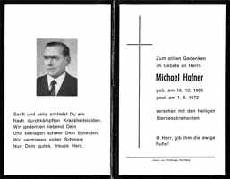 Sterbebildchen Michael Hafner, *16.10.1905 †01.08.1972