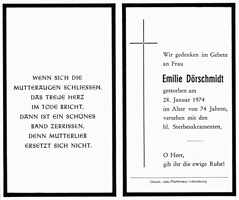 Sterbebildchen Emilie Drschmidt, *1900 †28.01.1974