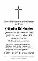 Sterbebildchen Katharina Griesbacher, *22.10.1897 †11.03.1974