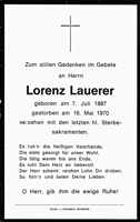 Sterbebildchen Lorenz Lauerer, *07.07.1887 †16.05.1970