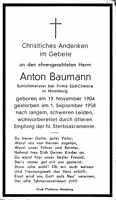 Sterbebildchen Anton Baumann, *19.11.1904 †01.09.1958
