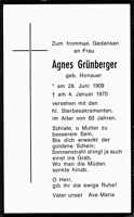 Sterbebildchen Agnes Grnberger, *29.06.1909 †04.01.1970