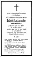 Sterbebildchen Hedwig Lackermaier, *05.05.1922 †25.12.1965