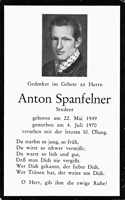 Sterbebildchen Anton Spanfelner, *22.05.1949 †04.07.1970