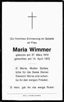 Sterbebildchen Maria Wimmer, *27.03.1910 †14.04.1972