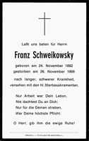 Sterbebildchen Franz Schweikowsky, *24.11.1892 †26.11.1969