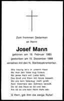 Sterbebildchen Josef Mann, *19.02.1883 †15.12.1969