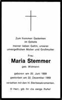 Sterbebildchen Maria Stemmer, *20.06.1899 †22.12.1969