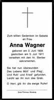 Sterbebildchen Anna Wagner, *03.06.1904 †05.07.1971