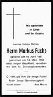 Sterbebildchen Markus Fuchs, *19.04.1891 †14.03.1969