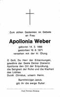 Sterbebildchen Apollonia Weber, *14.03.1898 †18.08.1971