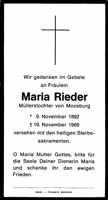 Sterbebildchen Maria Rieder, *09.11.1892 †19.11.1969