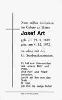 Sterbebildchen Josef Art, *29.08.1880 †04.12.1972