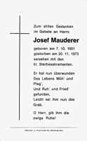 Sterbebildchen Josef Mauderer, *07.10.1901 †20.11.1973
