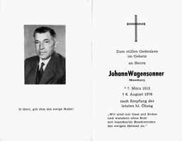 Sterbebildchen Johann Wagensonner, *07.03.1913 †06.08.1976