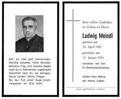 Sterbebildchen Ludwig Meindl, *25.04.1907 †13.01.1974