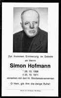 Sterbebildchen Simon Hofmann, *28.10.1896 †25.10.1971