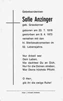 Sterbebildchen Sofie Anzinger, *23.07.1918 †09.04.1970