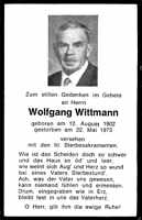 Sterbebildchen Wolfgang Wittmann, *12.08.1902 †22.05.1973