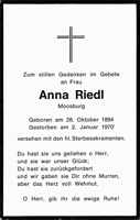 Sterbebildchen Anna Riedl, *28.10.1894 †02.01.1970