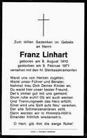 Sterbebildchen Franz Linhart, *08.08.1910 †09.02.1971