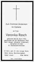 Sterbebildchen Veronika Resch, *30.04.1922 †30.12.1963