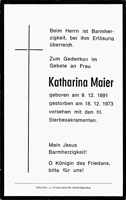 Sterbebildchen Katharina Maier, *09.12.1891 †18.12.1973
