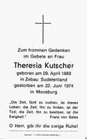 Sterbebildchen Theresia Kutscher, *29.04.1889 †22.06.1974