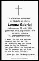 Sterbebildchen Lorenz Gabriel, *28.07.1899 †08.09.1973