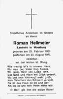 Sterbebildchen Roman Hellmeier, *25.02.1903 †23.08.1973