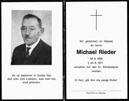 Sterbebildchen Michael Rieder, *28.08.1903 †24.06.1971