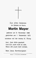 Sterbebildchen Martin Mayer, *08.11.1896 †01.09.1973